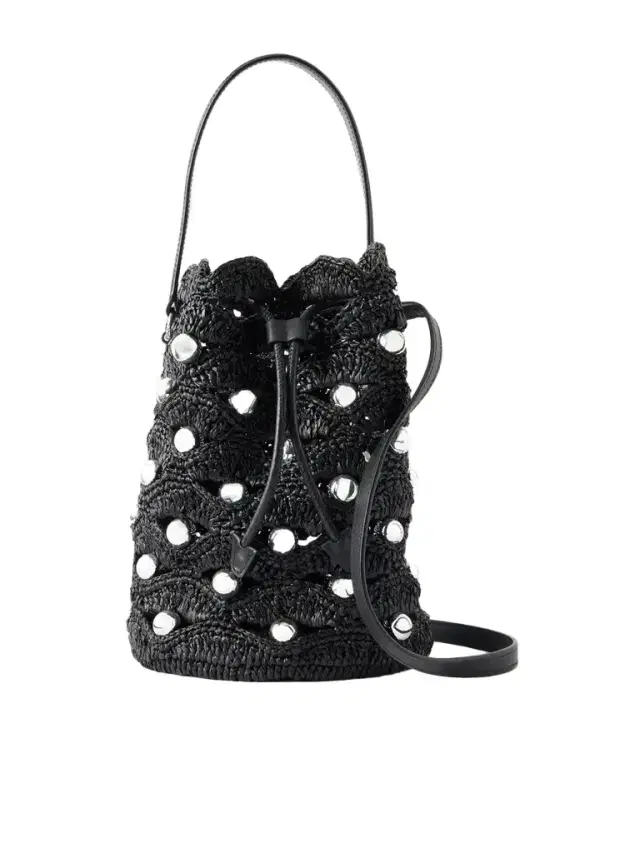 Rabanne Embellished Leather-trimmed Raffia Crossbody Bag