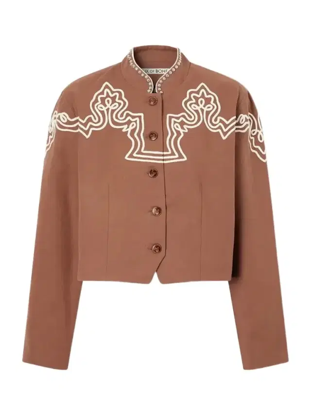 ALIX OF BOHEMIA Clarke Clove Spur Cropped Appliquéd Cotton-poplin Jacket
