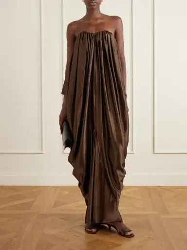 Abadia Draped Strapless Satin Gown | Thumbnail 2 Abadia Draped Strapless Satin Gown | Thumbnail 2