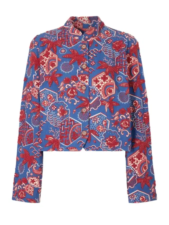 ALIX OF BOHEMIA Clarke Delft Hive Cropped Embellished Printed Cotton Jacket