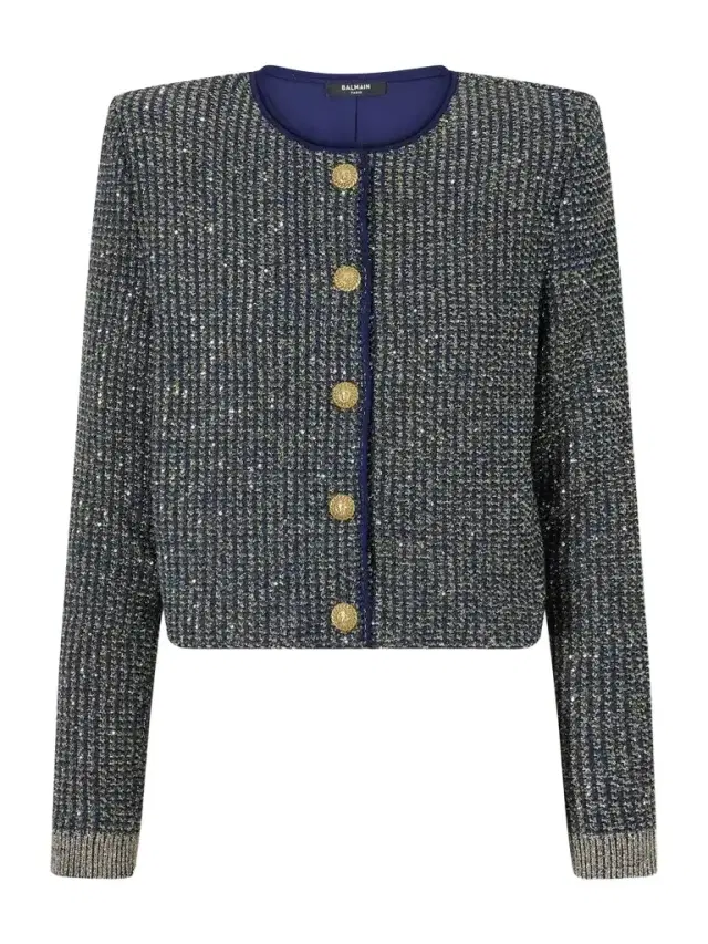 Balmain Metallic-trimmed Tweed Cardigan