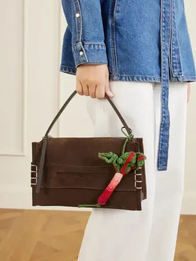 JW Anderson Rhubarb Leather-trimmed Crocheted Cotton Charm | Thumbnail 2 JW Anderson Rhubarb Leather-trimmed Crocheted Cotton Charm | Thumbnail 2