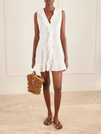 DÔEN Henrietta Ruffled Embroidered Ramie Mini Dress | Thumbnail 2