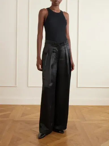 Abadia Pleated Satin High-waist Wide-leg Pants | Thumbnail 2