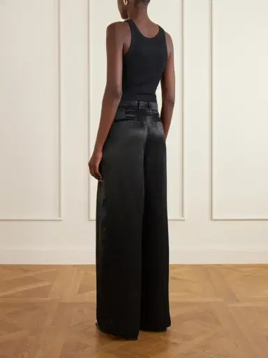 Abadia Pleated Satin High-waist Wide-leg Pants | Thumbnail 3