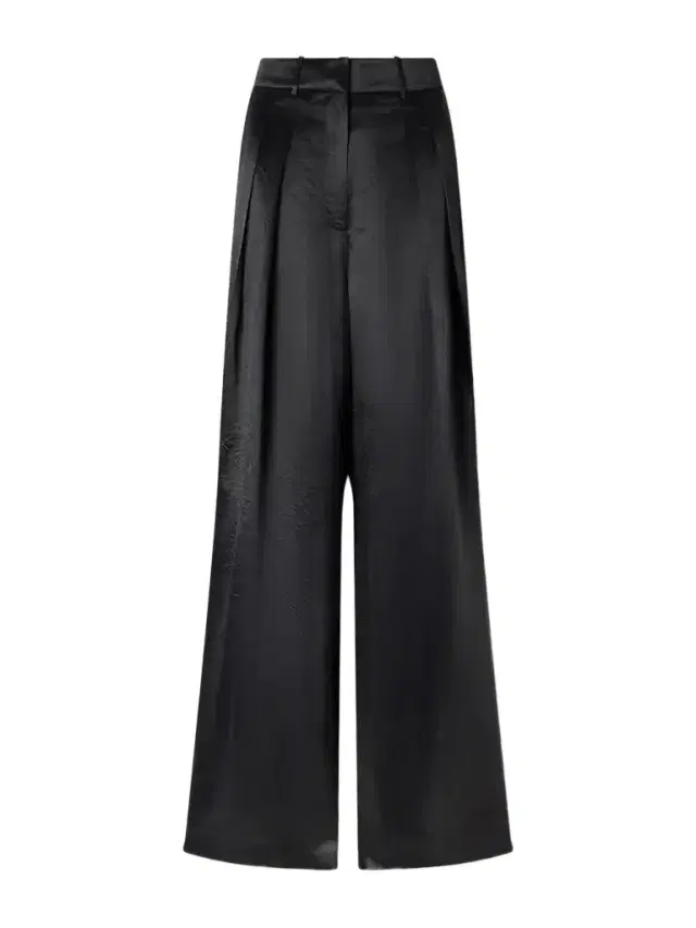 Abadia Pleated Satin High-waist Wide-leg Pants