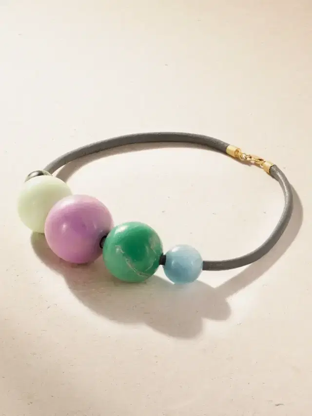 Marisa Klass 18-karat Gold, Emerald, Chrysoprase, Phosphosiderite, Aquamarine And Leather Necklace