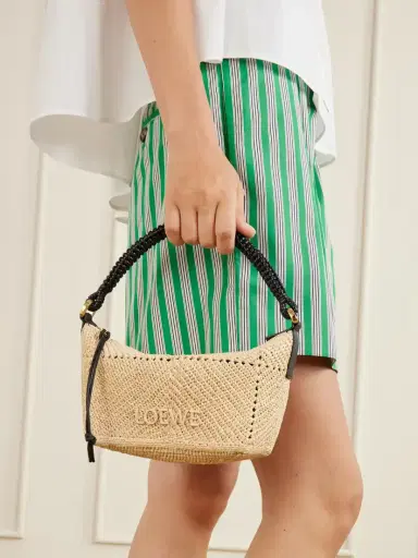 Loewe + Paula's Ibiza Cala Leather-trimmed Raffia Pouch | Thumbnail 2