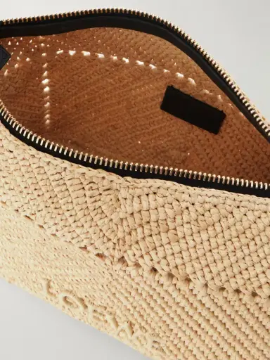 Loewe + Paula's Ibiza Cala Leather-trimmed Raffia Pouch | Thumbnail 6