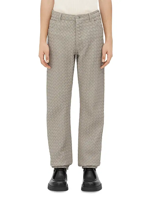 Bottega Veneta Men's Intrecciato Leather Pants - Metallic Mist