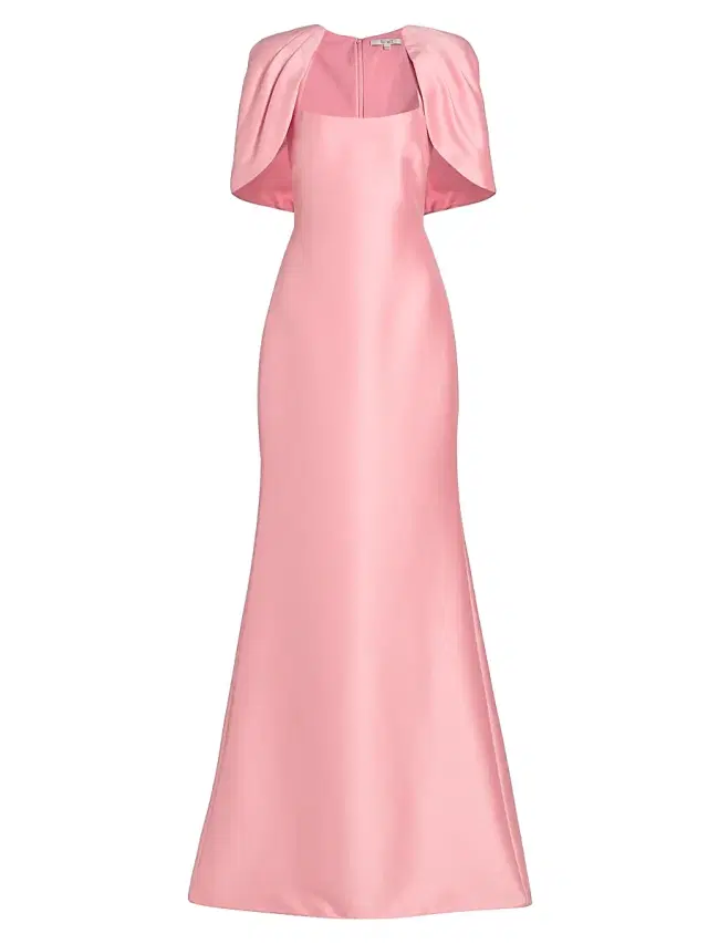 Badgley Mischka Women's Satin Capelet Trumpet Gown - Peony