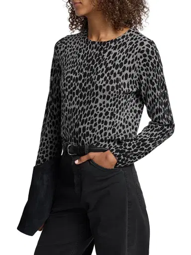 Nili Lotan Women's Laevin Animal-Print Cashmere Cardigan - Pebble Grey Heather Black - Size XL | Thumbnail 4 Nili Lotan Women's Laevin Animal-Print Cashmere Cardigan - Pebble Grey Heather Black - Size XL | Thumbnail 4