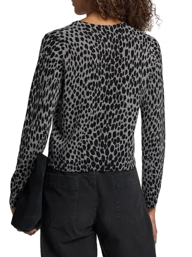 Nili Lotan Women's Laevin Animal-Print Cashmere Cardigan - Pebble Grey Heather Black - Size XL | Thumbnail 5 Nili Lotan Women's Laevin Animal-Print Cashmere Cardigan - Pebble Grey Heather Black - Size XL | Thumbnail 5