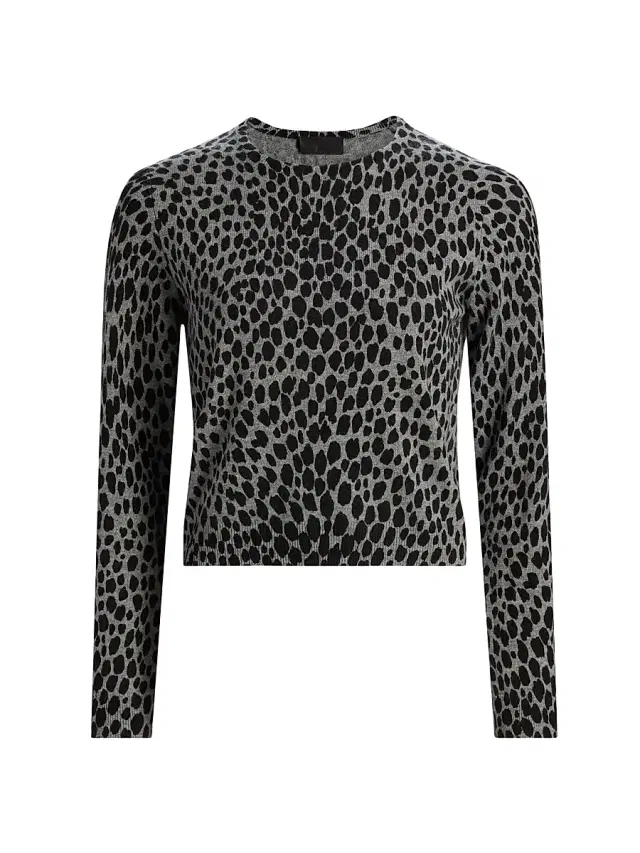Nili Lotan Women's Laevin Animal-Print Cashmere Cardigan - Pebble Grey Heather Black