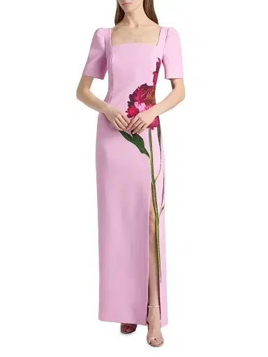 Teri Jon by Rickie Freeman Women's Digital Flower Print Crepe Column Gown - Blush Multi | Thumbnail 2