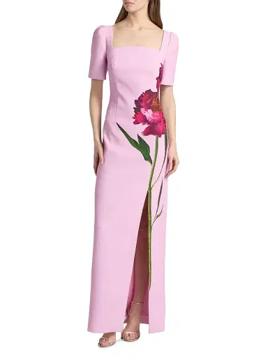 Teri Jon by Rickie Freeman Women's Digital Flower Print Crepe Column Gown - Blush Multi | Thumbnail 3
