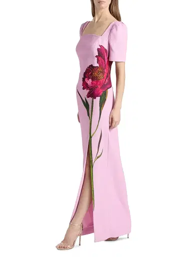 Teri Jon by Rickie Freeman Women's Digital Flower Print Crepe Column Gown - Blush Multi | Thumbnail 4