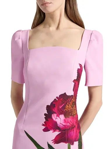 Teri Jon by Rickie Freeman Women's Digital Flower Print Crepe Column Gown - Blush Multi | Thumbnail 6