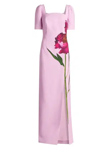 Teri Jon by Rickie Freeman Women's Digital Flower Print Crepe Column Gown - Blush Multi | Thumbnail 1