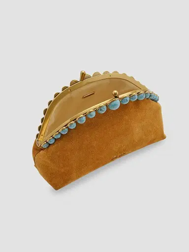 Cult Gaia Women's Una Bead-Trim Suede Clutch - Toasted Caramel | Thumbnail 3