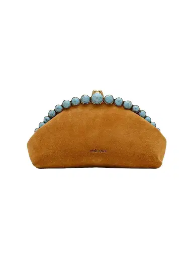 Cult Gaia Women's Una Bead-Trim Suede Clutch - Toasted Caramel | Thumbnail 1