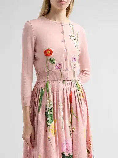 Oscar de la Renta Women's Mixed Floral-Embroidered Wool Cardigan | Thumbnail 4