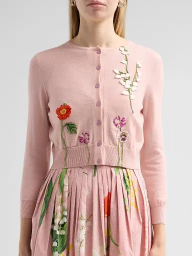 Oscar de la Renta Women's Mixed Floral-Embroidered Wool Cardigan | Thumbnail 5