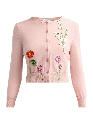 Oscar de la Renta Women's Mixed Floral-Embroidered Wool Cardigan | Thumbnail 1