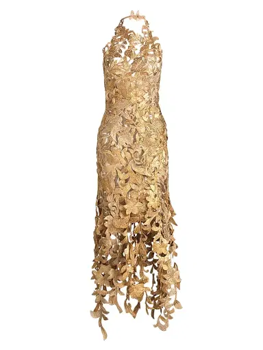 Oscar de la Renta Women's Corded Floral Embroidered Halterneck Gown - Oyster | Thumbnail 1 Oscar de la Renta Women's Corded Floral Embroidered Halterneck Gown - Oyster | Thumbnail 1