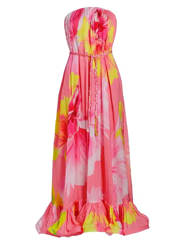 Hemant & Nandita Women's Strapless Floral Maxi Dress - Pink Floral