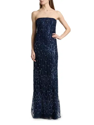 Reem Acra Women's Beaded Sequin Strapless Column Gown - Navy - Size 0 | Thumbnail 2 Reem Acra Women's Beaded Sequin Strapless Column Gown - Navy - Size 0 | Thumbnail 2