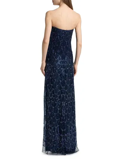Reem Acra Women's Beaded Sequin Strapless Column Gown - Navy - Size 0 | Thumbnail 5 Reem Acra Women's Beaded Sequin Strapless Column Gown - Navy - Size 0 | Thumbnail 5