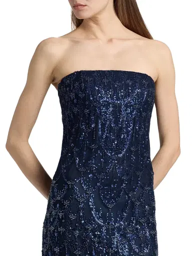 Reem Acra Women's Beaded Sequin Strapless Column Gown - Navy - Size 0 | Thumbnail 6 Reem Acra Women's Beaded Sequin Strapless Column Gown - Navy - Size 0 | Thumbnail 6