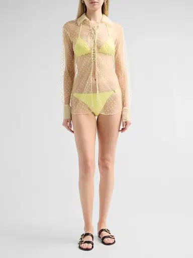 Kiki de Montparnasse Women's Merci Polka Dot-Embroidered Cover-Up Shirt - Citron | Thumbnail 2