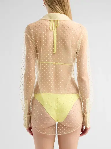 Kiki de Montparnasse Women's Merci Polka Dot-Embroidered Cover-Up Shirt - Citron | Thumbnail 3