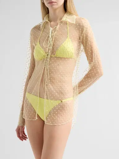 Kiki de Montparnasse Women's Merci Polka Dot-Embroidered Cover-Up Shirt - Citron | Thumbnail 4