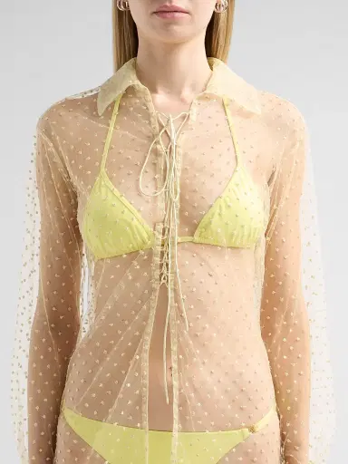 Kiki de Montparnasse Women's Merci Polka Dot-Embroidered Cover-Up Shirt - Citron | Thumbnail 5