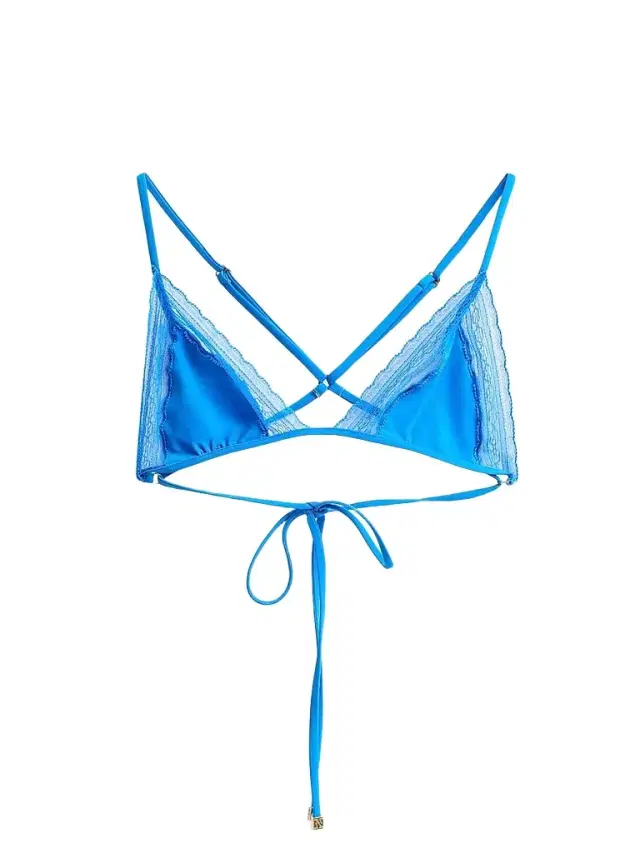 Women's Inset Lace String Bikini Top - Blue Francais