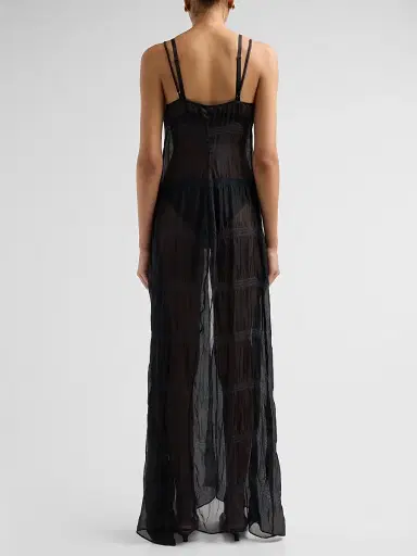 Kiki de Montparnasse Women's Smocked Silk Tie Maxi Gown - Black - Size Large | Thumbnail 3 Kiki de Montparnasse Women's Smocked Silk Tie Maxi Gown - Black - Size Large | Thumbnail 3