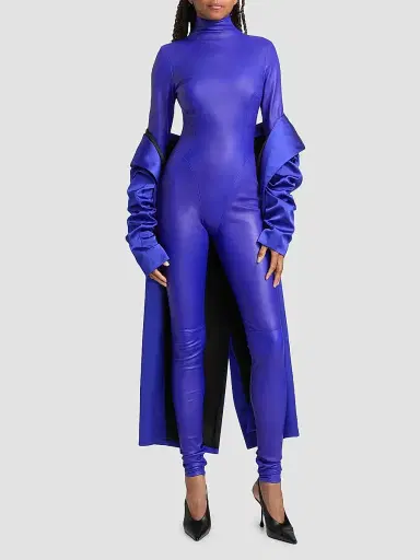 LaQuan Smith Women's Leather Mock Turtleneck Catsuit | Thumbnail 2 LaQuan Smith Women's Leather Mock Turtleneck Catsuit | Thumbnail 2