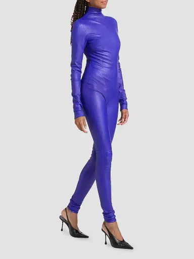 LaQuan Smith Women's Leather Mock Turtleneck Catsuit | Thumbnail 3 LaQuan Smith Women's Leather Mock Turtleneck Catsuit | Thumbnail 3