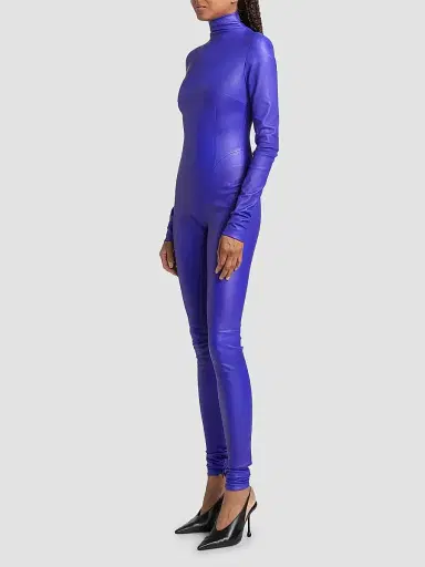 LaQuan Smith Women's Leather Mock Turtleneck Catsuit | Thumbnail 4 LaQuan Smith Women's Leather Mock Turtleneck Catsuit | Thumbnail 4