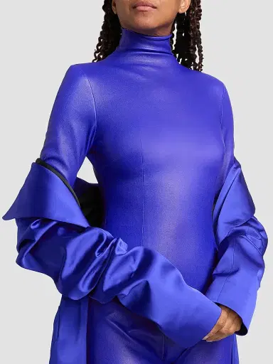 LaQuan Smith Women's Leather Mock Turtleneck Catsuit | Thumbnail 6 LaQuan Smith Women's Leather Mock Turtleneck Catsuit | Thumbnail 6