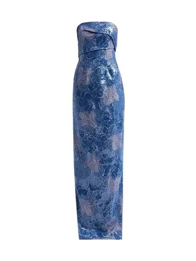Women's Embellished Floral Strapless Column Gown