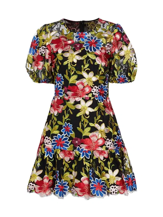 Milly Women's Yasmin Floral Mesh Dress - Red Multi
