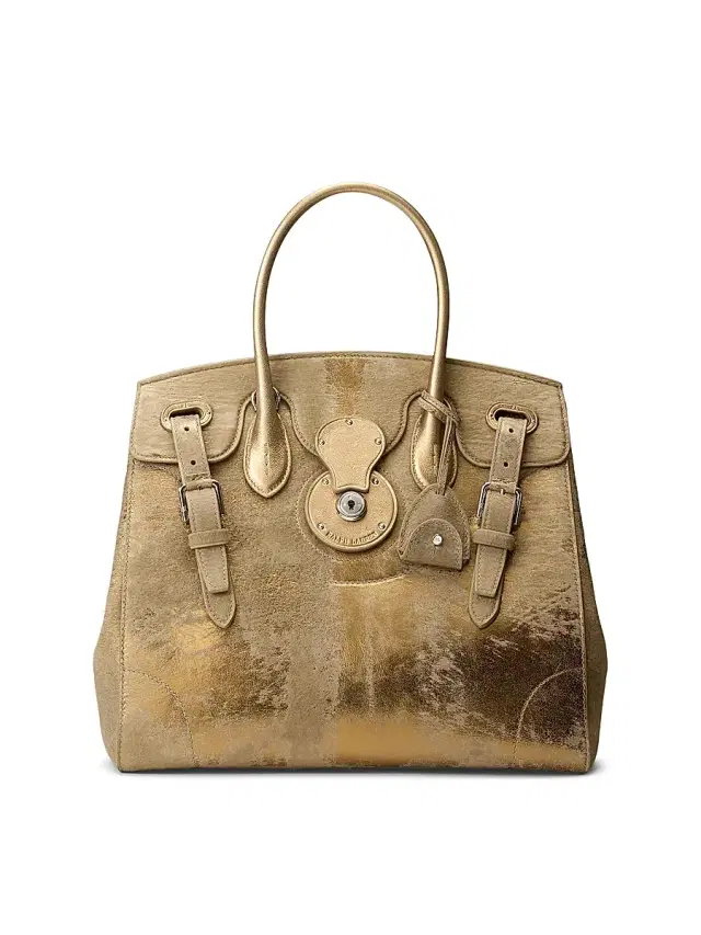 Ralph Lauren Collection Women's Extra-Soft Ricky 33 Calf Hair & Foiled Leather Top Handle Bag - Bronze