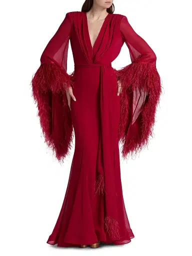 Bronx and Banco Women's Geisha V-Neck Feather Gown | Thumbnail 2