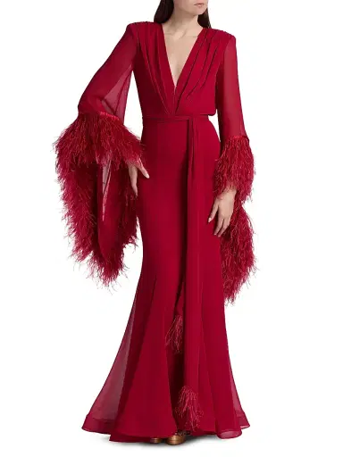 Bronx and Banco Women's Geisha V-Neck Feather Gown | Thumbnail 3