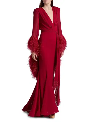 Bronx and Banco Women's Geisha V-Neck Feather Gown | Thumbnail 4
