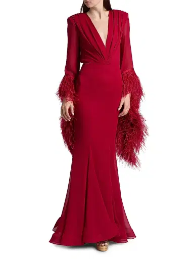 Bronx and Banco Women's Geisha V-Neck Feather Gown | Thumbnail 6